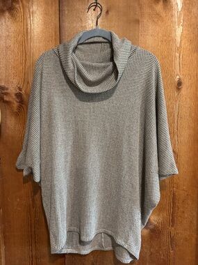 Korye Cowl Neck Waffle Knit Poncho Sweater Tan Beige Neutral Large